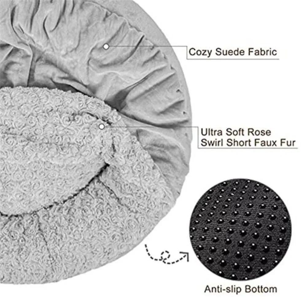 Small Dog Bed Cat Bed Hooded Cozy Cuddler Donut Round Calming Anti Anxiety Pet